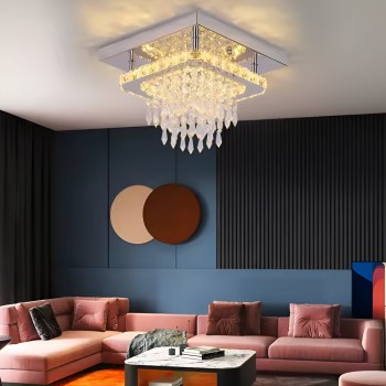 Candelabru LED Alberico Patrat, 19W, Lumina Rece/Calda/Neutra, Cristal, Crom Lucios