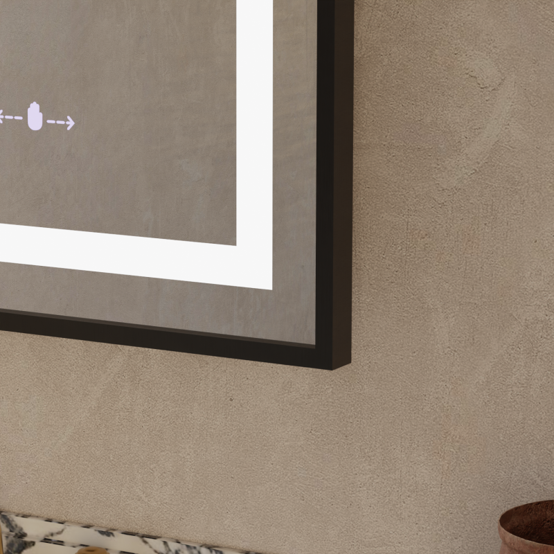 Oglinda LED Rectangulara, 60x80cm, Verite Majeste Noir Motion Glow Marcello, Sistem Dezaburire, Ceas & Termometru, Dimabila