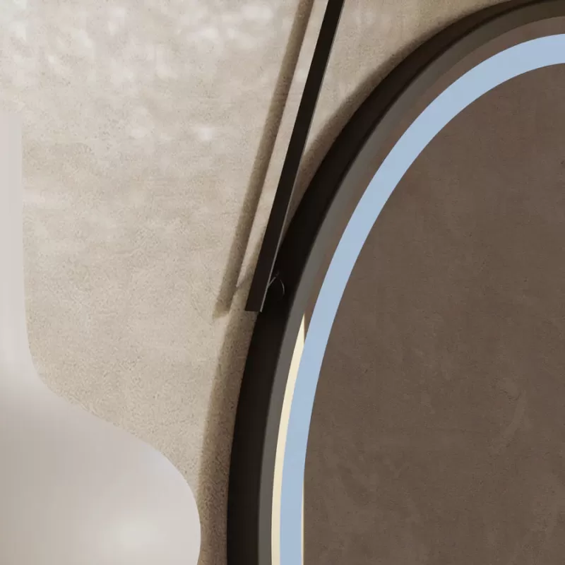 Oglinda LED Rotunda, 50cm, Celeste Majeste Noir Eleve MotionGlow Marcello, Sistem Dezaburire, Ceas & Termometru, Dimabila