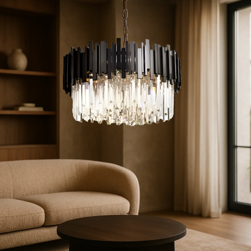 Candelabru Cristal BLOIS Eleganza 8xE14, Diametru 49cm, Negru, Inaltime Reglabila