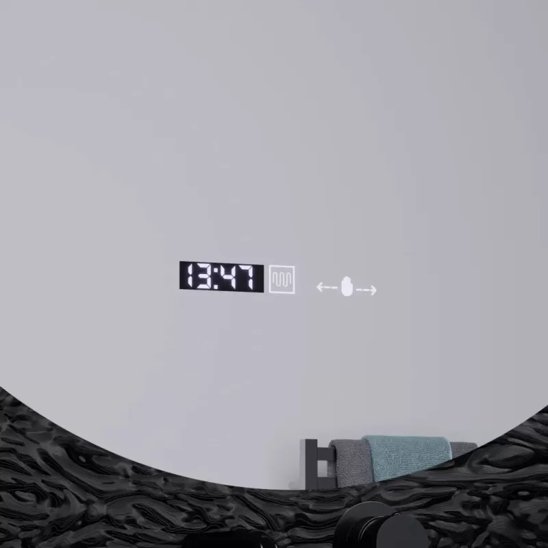 Oglinda LED Rotunda, 60cm, Serenite MotionGlow Marcello, Sistem Dezaburire, Ceas & Termometru, Dimabila