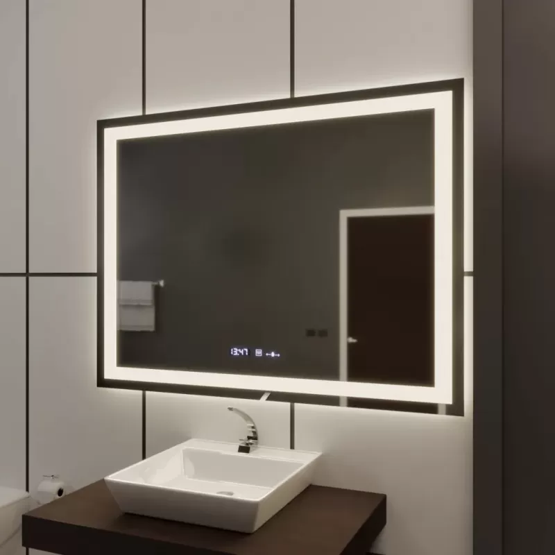 Oglinda LED Rectangulara, 100x75cm, Verite MotionGlow Marcello, Sistem Dezaburire, Ceas & Termometru, Dimabila
