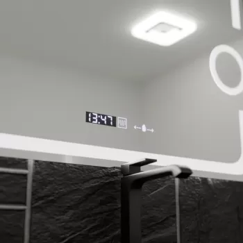 Oglinda LED Rectangulara, 80x60cm, Eclat MotionGlow Marcello, Sistem Dezaburire, Ceas & Termometru, Lupa Cosmetica, Dimabila