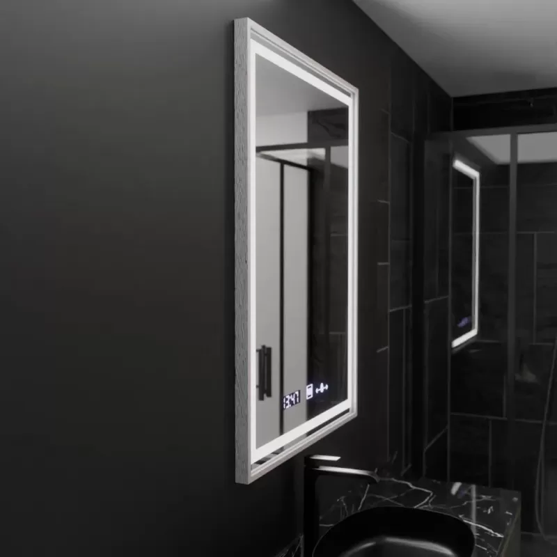 Oglinda LED Rectangulara, 60x80cm, Verite Imperial Silver Motion Glow Marcello, Sistem Dezaburire, Ceas & Termometru, Dimabila