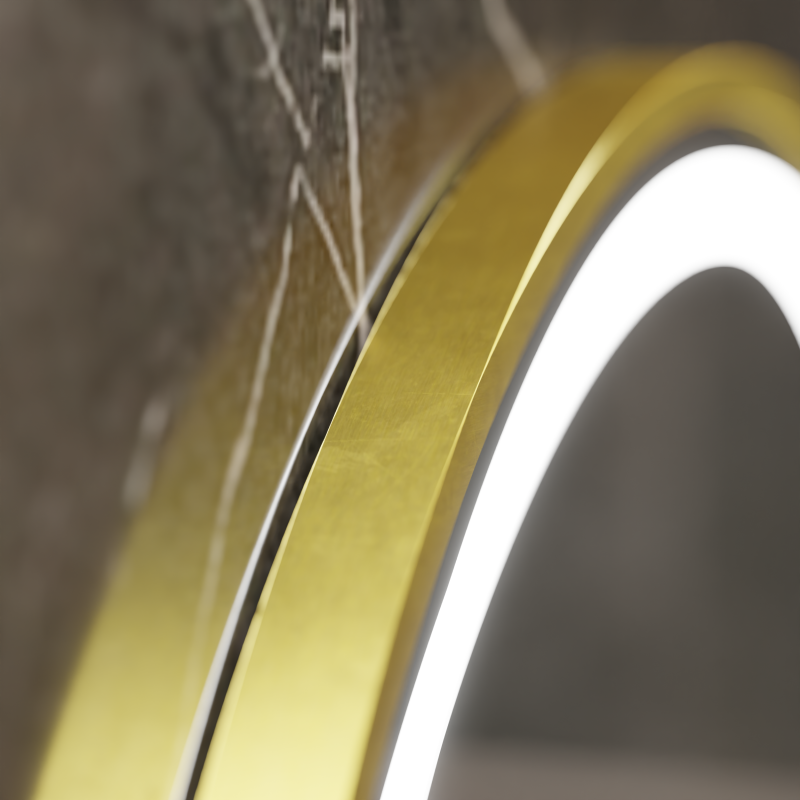 Oglinda LED Rotunda, 70cm, Celeste Royale Gold MotionGlow Marcello, Sistem Dezaburire, Ceas & Termometru, Dimabila