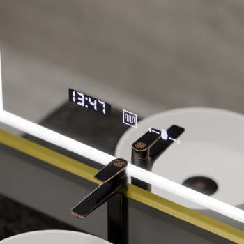 Oglinda LED Rectangulara, 75x90cm, Verite Royale Gold MotionGlow Marcello, Sistem Dezaburire, Ceas & Termometru, Dimabila