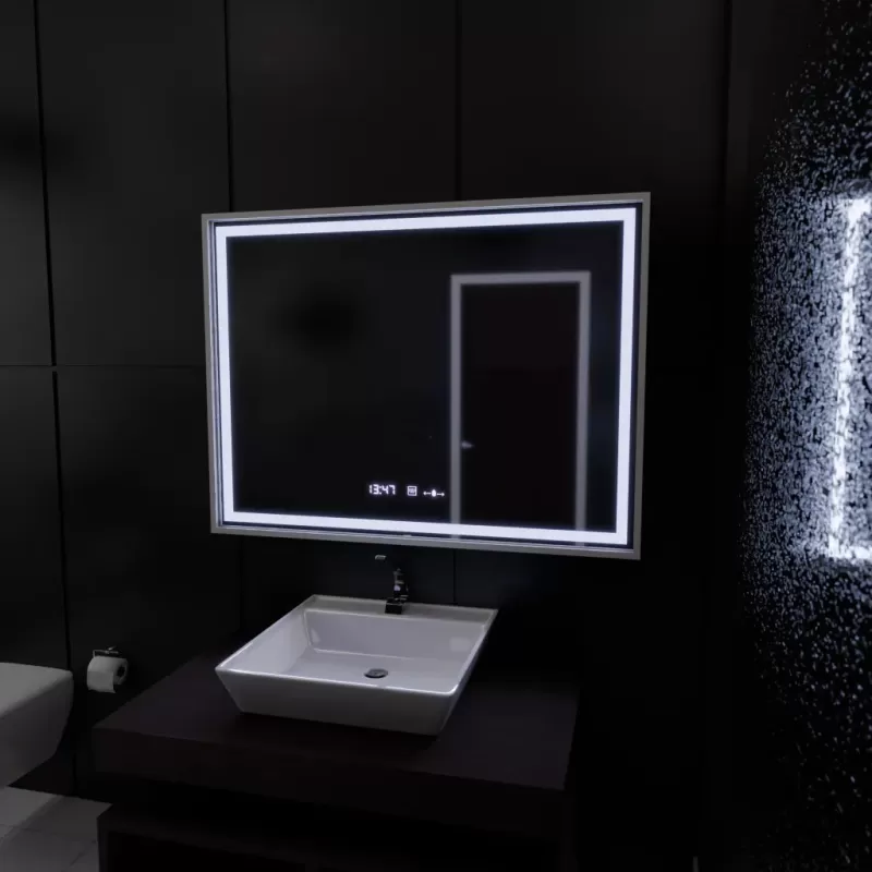 Oglinda LED Rectangulara, 80x60cm, Verite Imperial Silver Motion Glow Marcello, Sistem Dezaburire, Ceas & Termometru, Dimabila