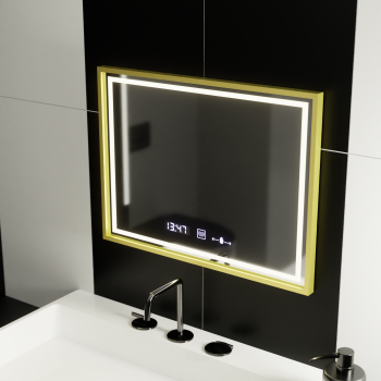 Oglinda LED Rectangulara, 80x60cm, Verite Royale Gold MotionGlow Marcello, Sistem Dezaburire, Ceas & Termometru, Dimabila