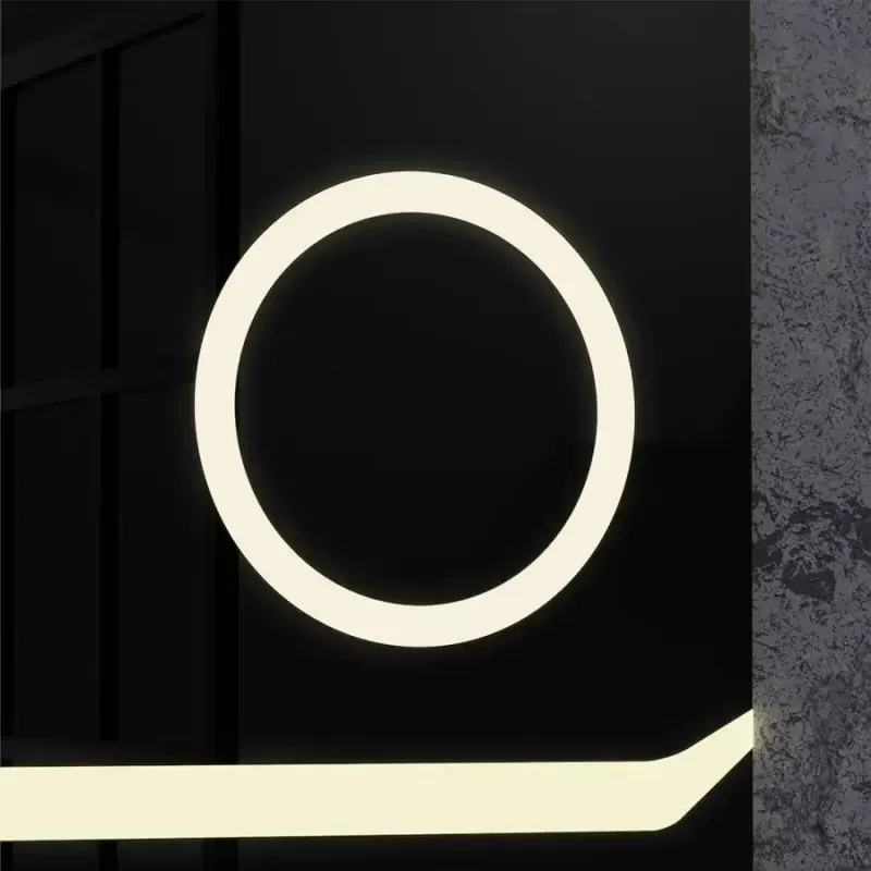 Oglinda LED Rectangulara, 80x60cm, Definition MotionGlow Marcello, Sistem Dezaburire, Ceas & Termometru, Lupa Cosmetica, Dimabila