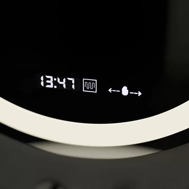Oglinda LED Senzor MotionGlow Circollo Sistem Dezaburire Termometru si Ceas Rotunda Diametru 60 cm Lumina Rece/Calda/Neutra Dimabila Colectia Marcello Funghi