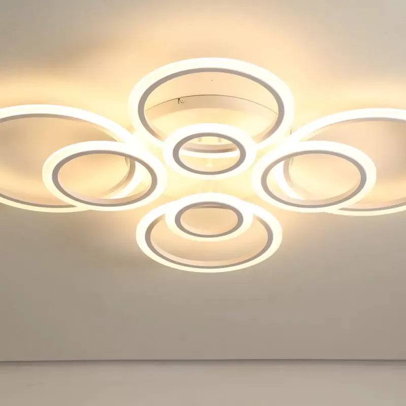 Lustra LED cu telecomanda BETTY 130W, 8 Cercuri, lumina Rece/Calda/Neutra, Dimabila, Alb