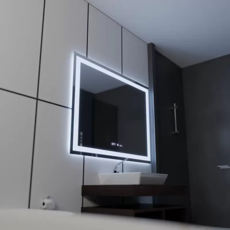 Oglinda LED Rectangulara, 100x75cm, Verite MotionGlow Marcello, Sistem Dezaburire, Ceas & Termometru, Dimabila