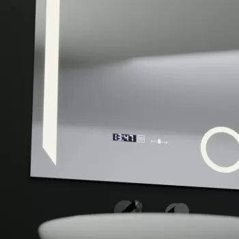 Oglinda LED Rectangulara, 60x80cm, Precision MotionGlow Marcello, Sistem Dezaburire, Ceas & Termometru, Lupa Cosmetica, Dimabila