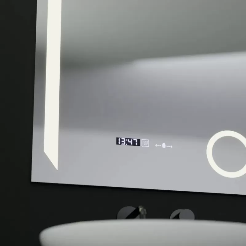 Oglinda LED Rectangulara, 60x80cm, Precision MotionGlow Marcello, Sistem Dezaburire, Ceas & Termometru, Lupa Cosmetica, Dimabila