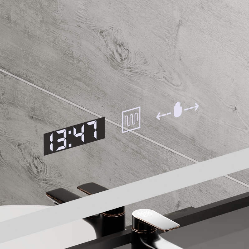 Oglinda LED Rectangulara, 60x80cm, Verite Majeste Noir Motion Glow Marcello, Sistem Dezaburire, Ceas & Termometru, Dimabila