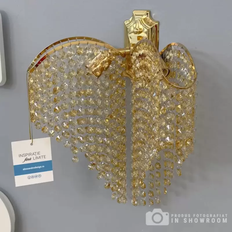 Aplica Cristal Sapphire 2x E27 Auriu Lucios Lucios, Siraguri de cristale