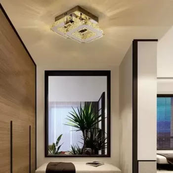 Lustra LED cu cristal JEREMIAH 34W, 2 Patrate, lumina Rece/Calda/Neutra, Dimabila, Crom Lucios