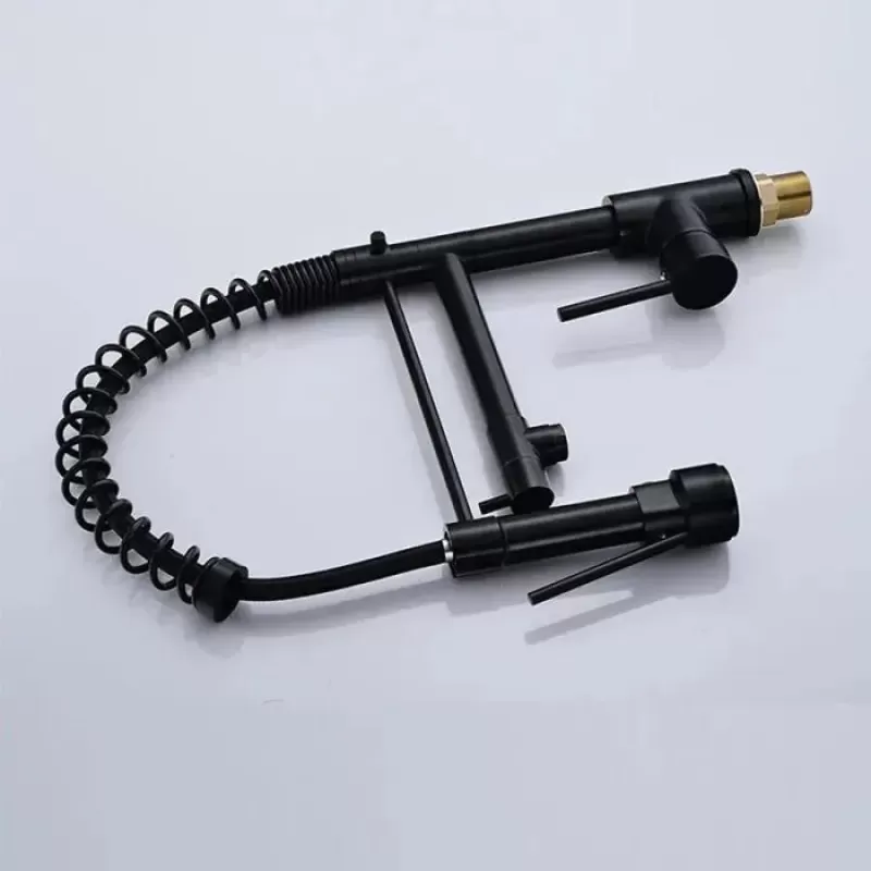 Baterie Bucatarie cu Dus Extractibil, Inox si Alama Negru, YD/202