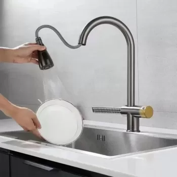 Baterie Bucatarie cu Dus Extractibil Inox Gri Cu Functie Cascada YB1500N