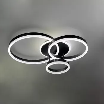 Lustra LED cu telecomanda RIGA LILITH, 94W, 3 Cercuri, lumina Rece/Calda/Neutra, Dimabila, Negru