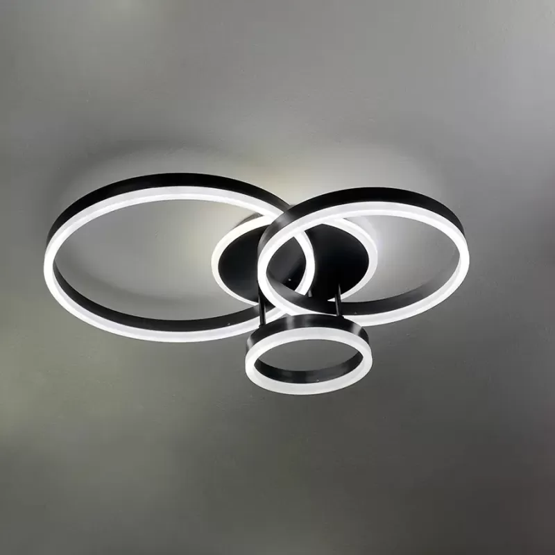 Lustra LED cu telecomanda RIGA LILITH, 94W, 3 Cercuri, lumina Rece/Calda/Neutra, Dimabila, Negru