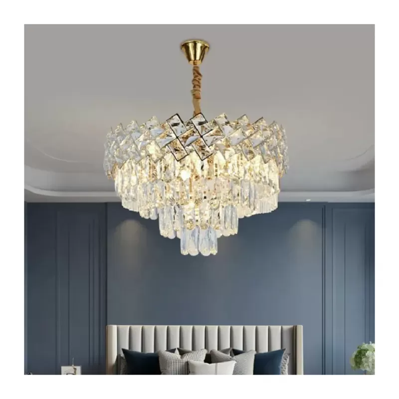 Candelabru Cristal WINDSOR Nobile 5xE27, Diametru 40cm, Auriu Lucios, Inaltime Reglabila