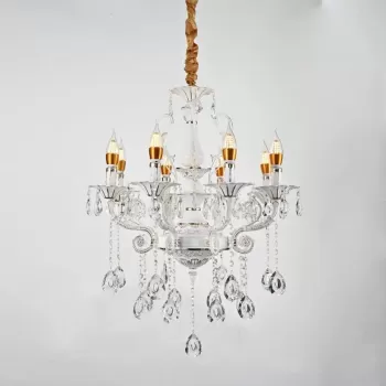 Candelabru Cristal Bruhier 8x E14, Diametru 65cm, Alb cu Auriu, Inaltime Reglabila