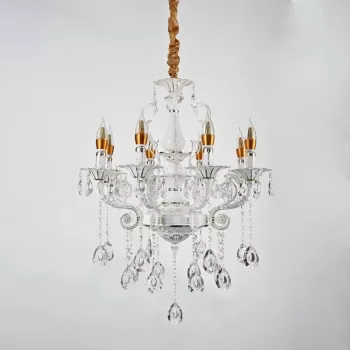 Candelabru Cristal Bruhier 8x E14, Diametru 65cm, Alb cu Auriu, Inaltime Reglabila