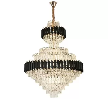 Candelabru Cristal VERSAILLES Grande Supremo 10xE14, Diametru 60cm x Inaltime 90cm, Auriu Lucios si Negru, Inaltime Reglabila