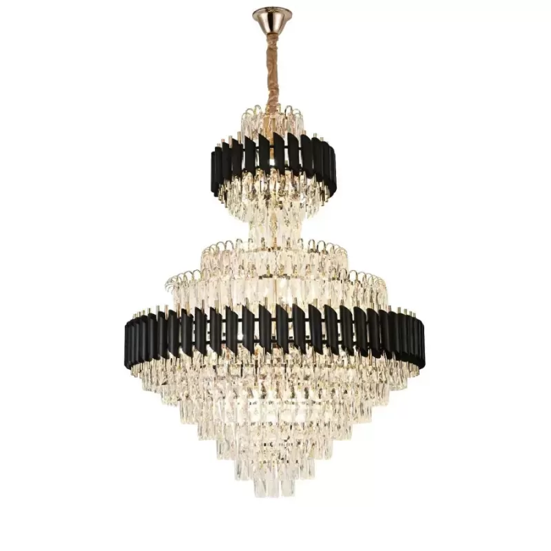 Candelabru Cristal VERSAILLES Grande Supremo 10xE14, Diametru 60cm x Inaltime 90cm, Auriu Lucios si Negru, Inaltime Reglabila