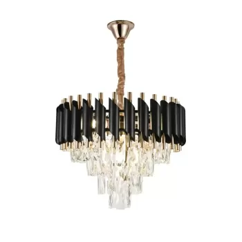 Candelabru Cristal VERSAILLES Nobile 4xE14, Diametru 40cm, Auriu Lucios si Negru, Inaltime Reglabila