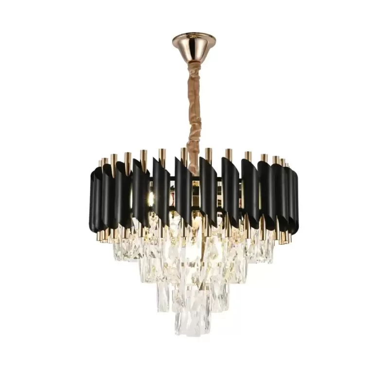 Candelabru Cristal VERSAILLES Nobile 4xE14, Diametru 40cm, Auriu Lucios si Negru, Inaltime Reglabila