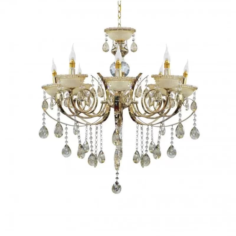 Candelabru Giala, 8*E14, Auriu, Metal si Cristal