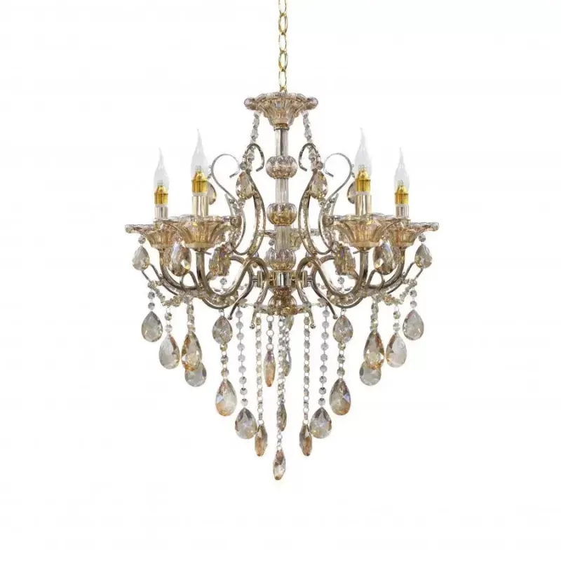 Candelabru Imperial 5*E14, Auriu, Metal si Cristal