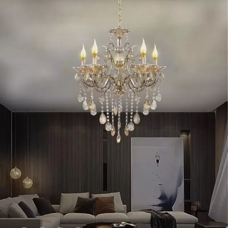 Candelabru Imperial 5*E14, Auriu, Metal si Cristal