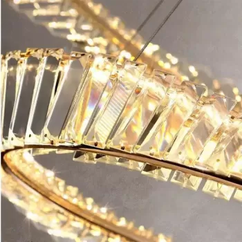 Lustra LED suspendata cu telecomanda si cristal CAIRO 36W, 1 Cerc, lumina Rece/Calda/Neutra, Dimabila, Auriu Lucios, Inaltime Reglabila