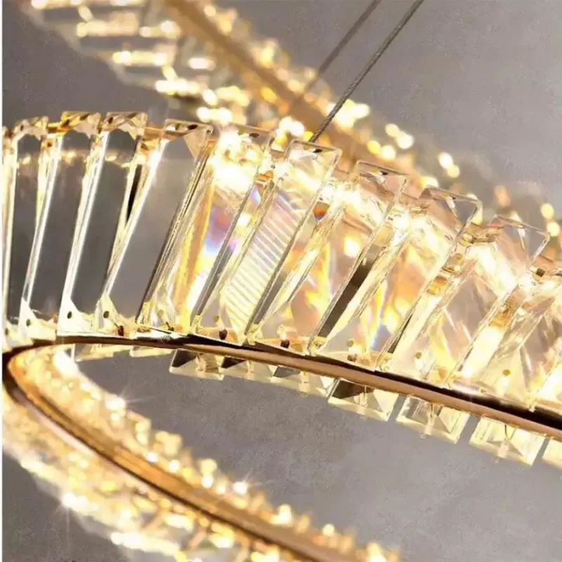 Lustra LED suspendata cu telecomanda si cristal CAIRO 36W, 1 Cerc, lumina Rece/Calda/Neutra, Dimabila, Auriu Lucios, Inaltime Reglabila