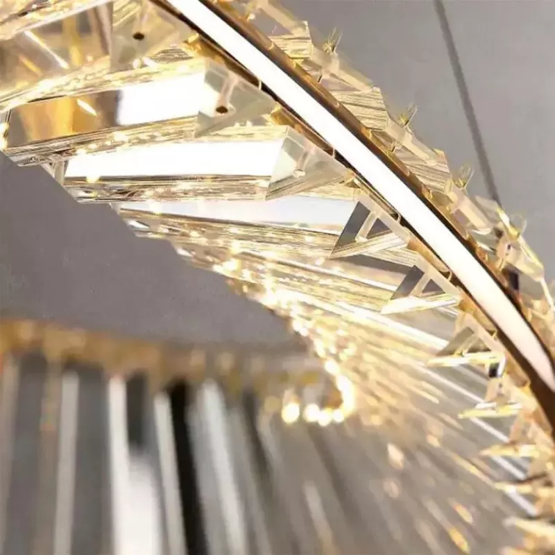 Lustra LED suspendata cu telecomanda si cristal CAIRO 36W, 1 Cerc, lumina Rece/Calda/Neutra, Dimabila, Auriu Lucios, Inaltime Reglabila