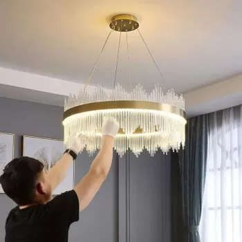 Candelabru LED cu Telecomanda Lazaro 63W Dimabil Auriu