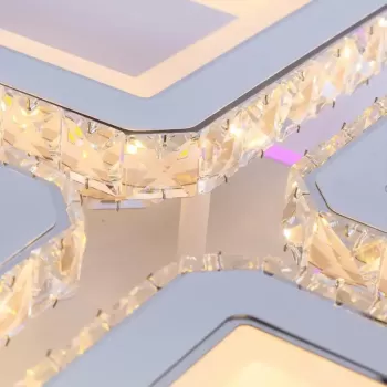 Lustra LED cu telecomanda si cristal LEILA 237W, 8 Patrate, lumina Rece/Calda/Neutra, Dimabila, Alb Crom Lucios