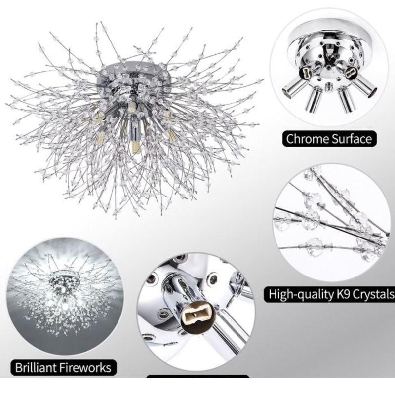 Candelabru Cristal RONDO Vivace, 5x G9, Diametru 40cm, Argintiu Lucios