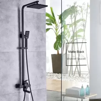 Coloana de dus, Inox, Para Patrata, Efect Ploaie, 3 Functii, Montare Pe Perete, Negru Satin, Accesorii Incluse, HS007