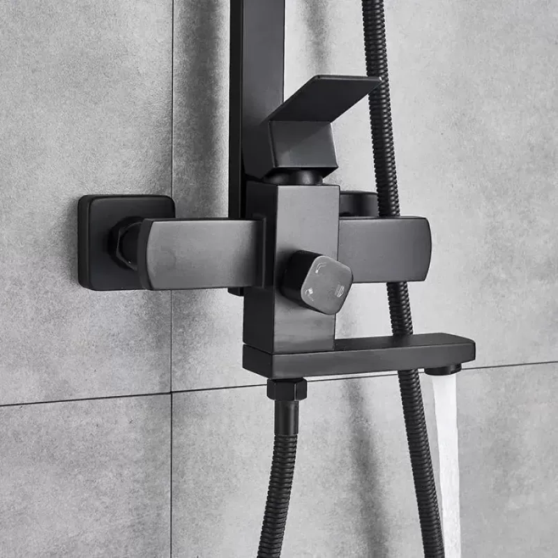 Coloana de dus, Inox, Para Patrata, Efect Ploaie, 3 Functii, Montare Pe Perete, Negru Satin, Accesorii Incluse, HS007