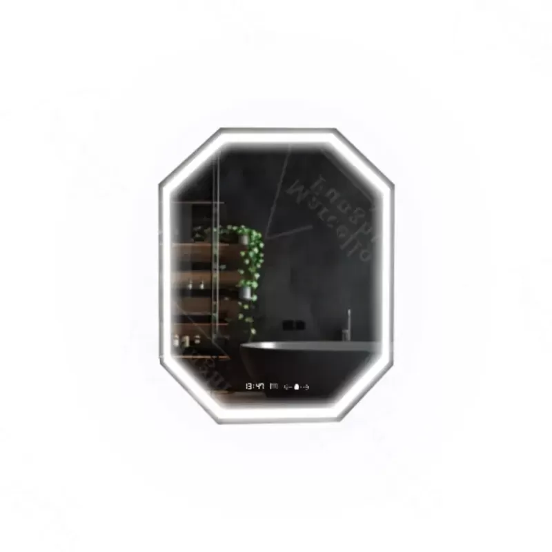 Oglinda LED Poligon, 60x80cm, Ralya Senzor MotionGlow Marcello, Sistem Dezaburire, Ceas & Termometru, Dimabila