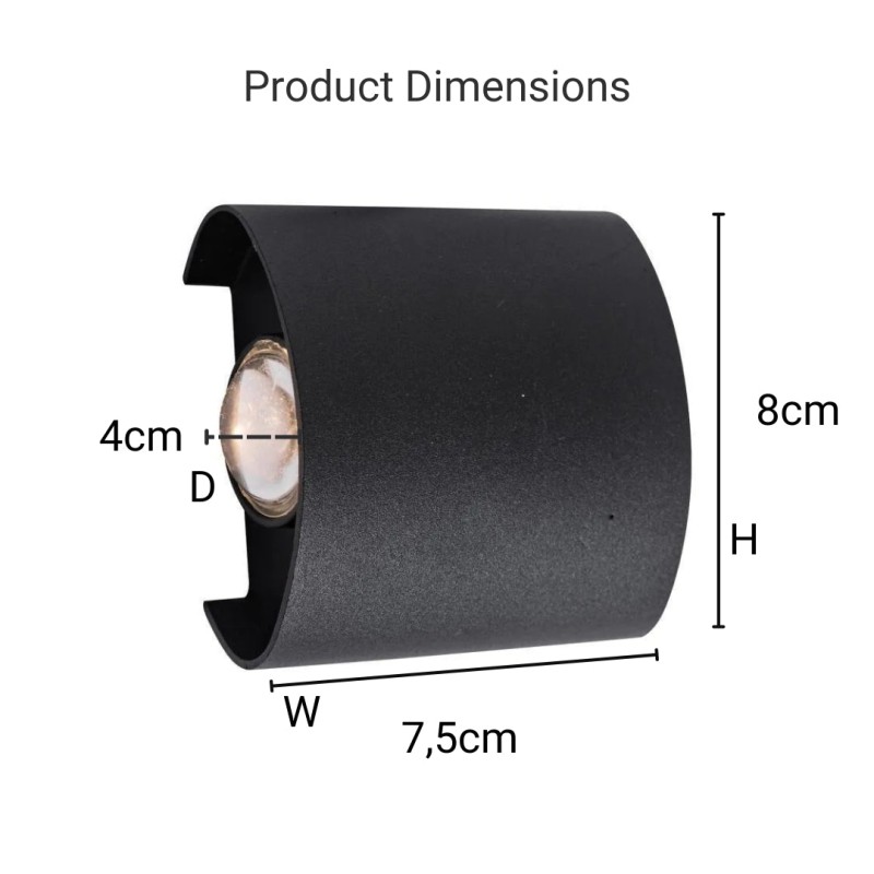 Fantas Aplica LED de Exterior si Interior, 2 Surse x 1W, IP65, Metalic, Negru, 3000K