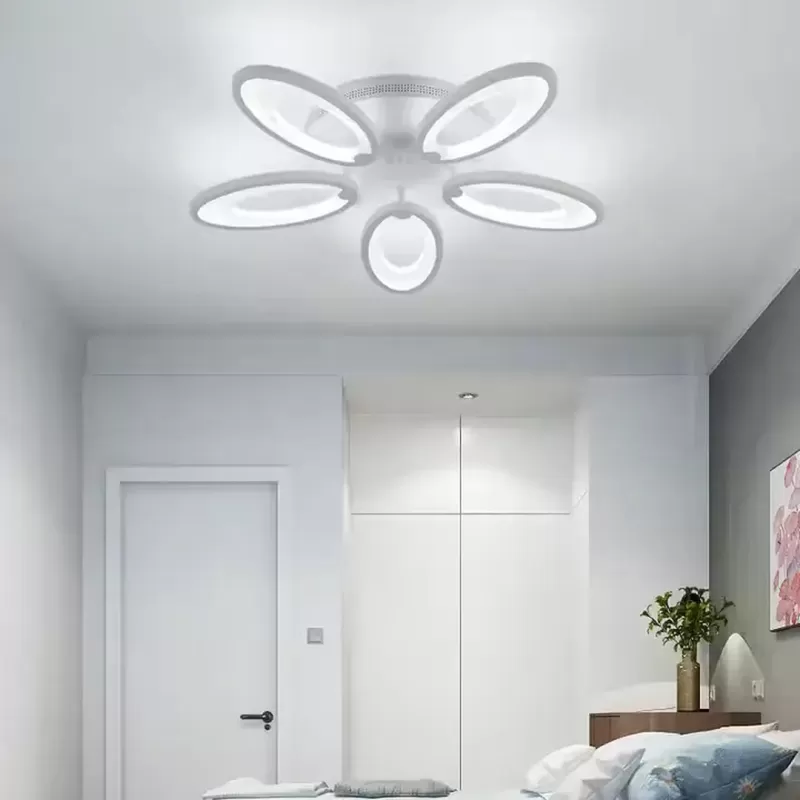 Lustra LED cu telecomanda SUNFLOWER 54W, 5 Elemente, lumina Rece/Calda/Neutra, Dimabila, Alb