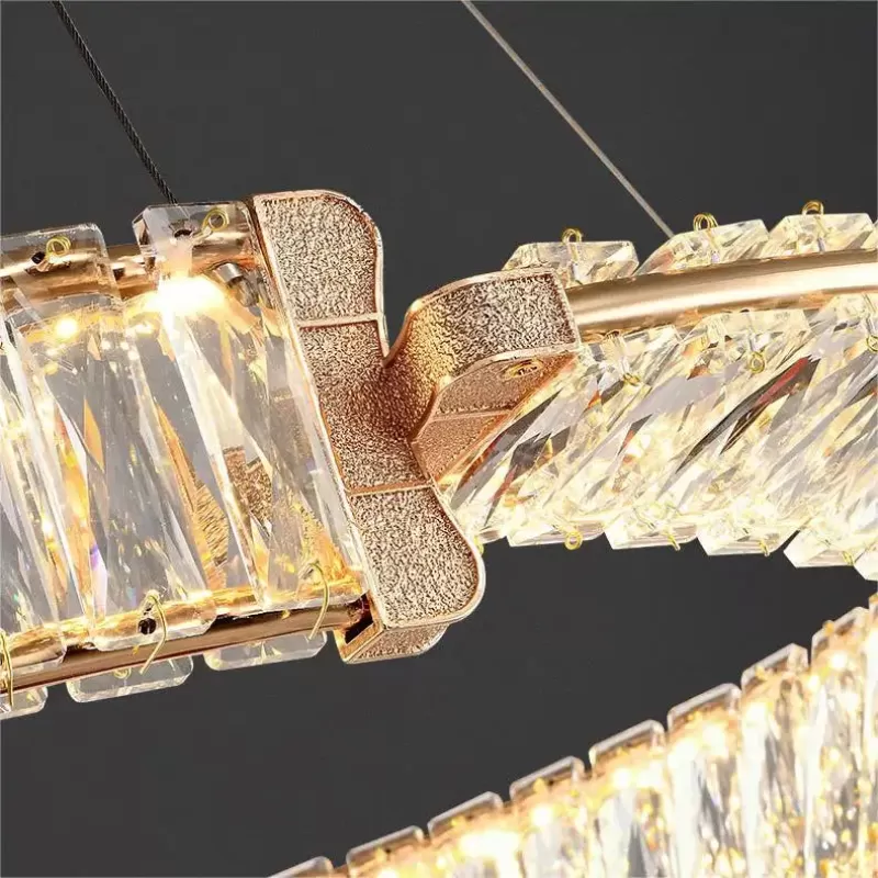 Lustra LED suspendata cu telecomanda si cristal PRISM REGAL 200W, 2 Cercuri, lumina Rece/Calda/Neutra, Dimabila, Auriu, Inaltime Reglabila