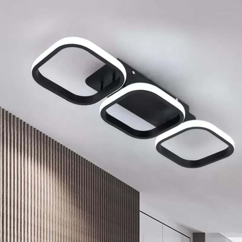 Lustra LED VERTEX 32W, 3 Patrate, Liniara, lumina Rece/Calda/Neutra, Neagra