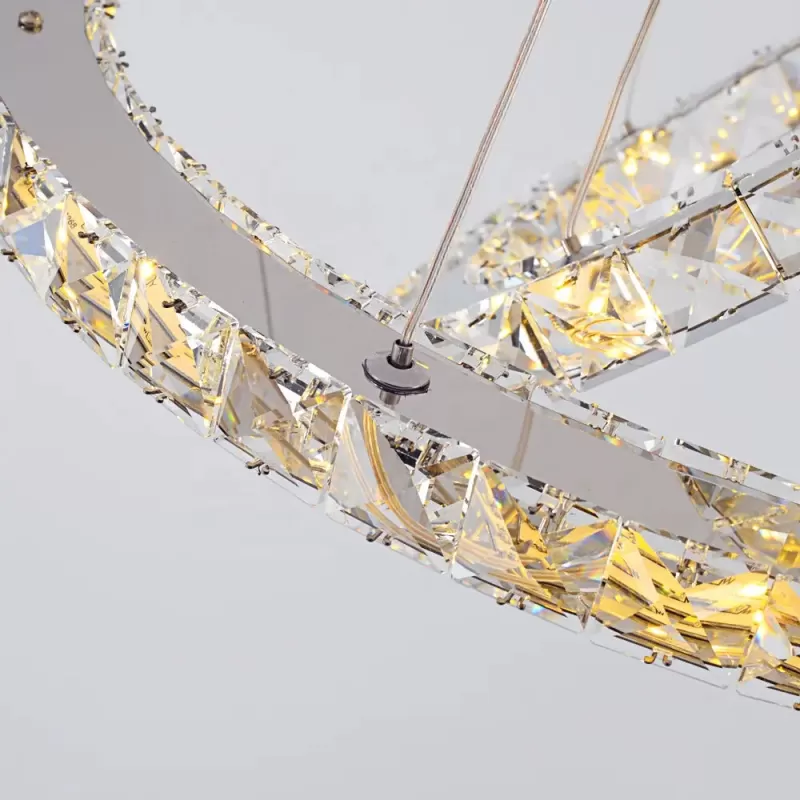 Lustra LED suspendata cu telecomanda si cristal PRISM LUMINIS 78W, 3 Cercuri, lumina Rece/Calda/Neutra, Dimabila, Argintiu, Inaltime Reglabila