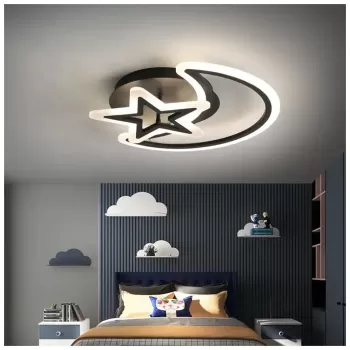 Lustra LED cu telecomanda LUNA SI STEA 78W, 2 Elemente, lumina Rece/Calda/Neutra, Dimabila, Negru